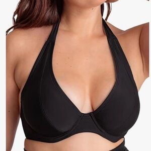 Shapermint  Black Bikini Top Swim 2 XL Underwire Full Coverage Halter